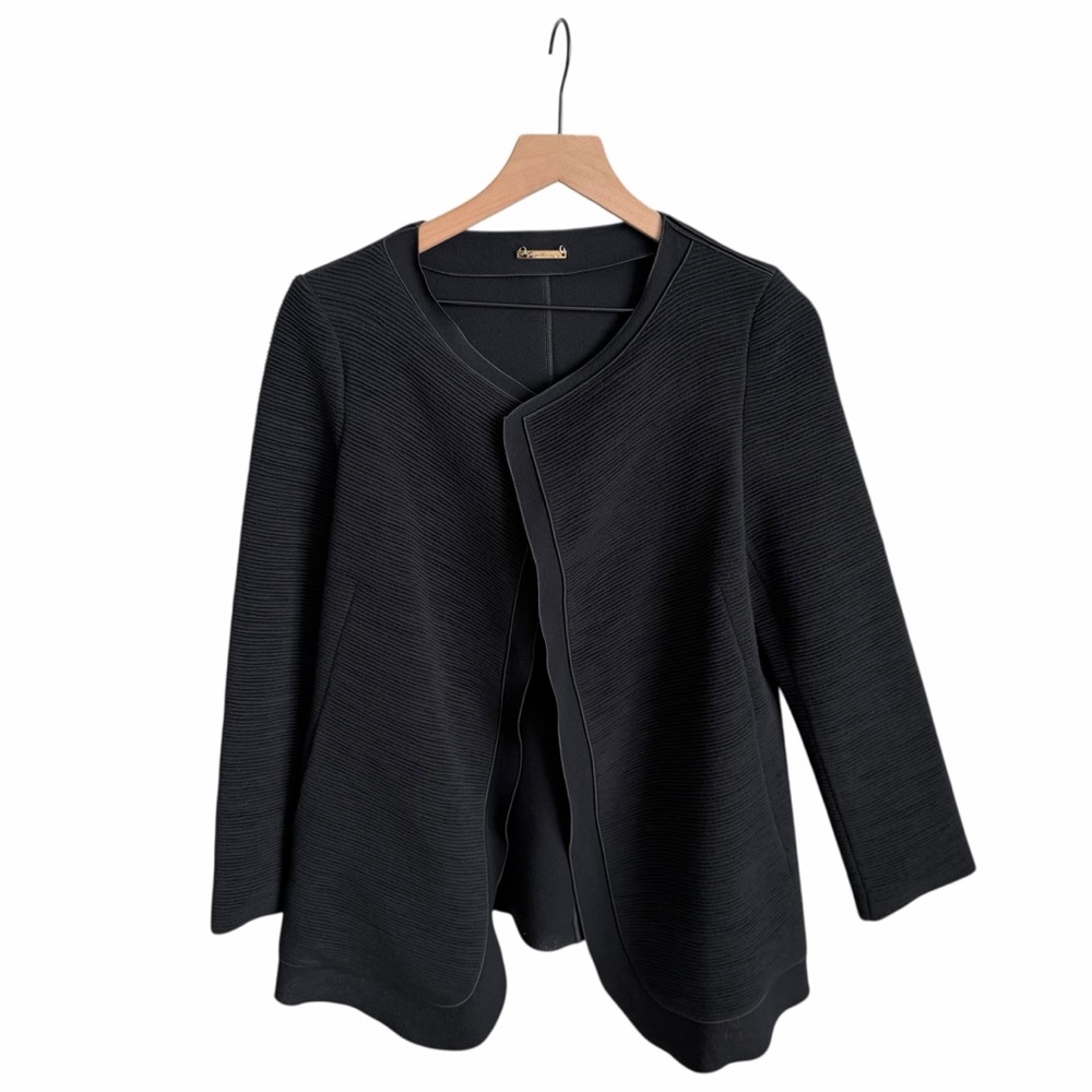 Giorgio Armani Rib Knit Wool Jacket Black Size 44 IT 8 US